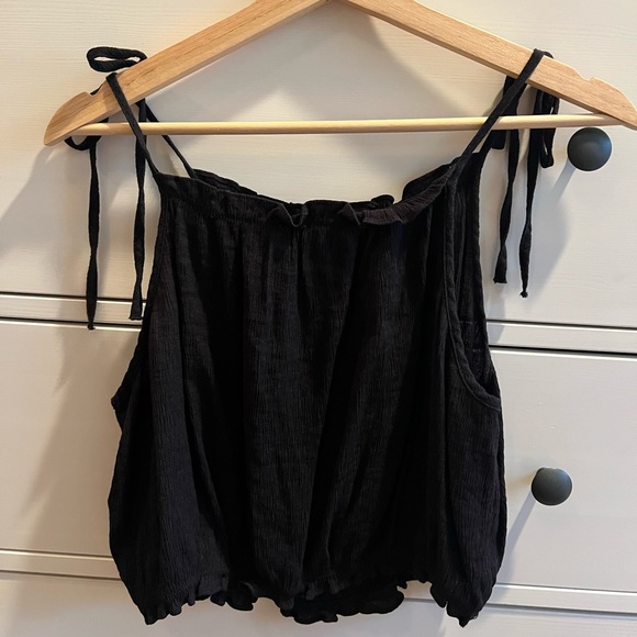 H&M TIE-STRAP RUFFLE-TRIMMED TOP - Picture 5 of 5